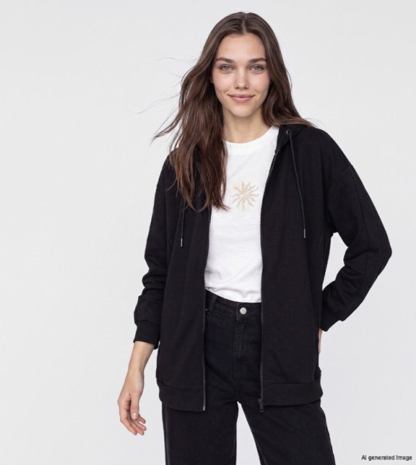 Solid Long Sleeves Oversized Hooded Jacket