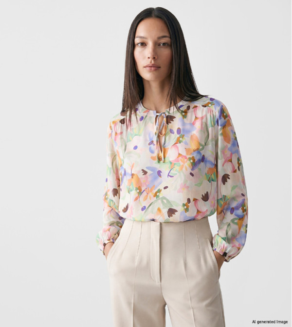 Floral Printed Tie-Up Neck Top