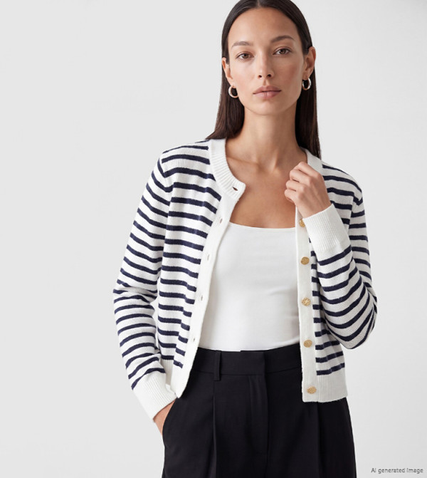 Striped Crew Neck Cardigan