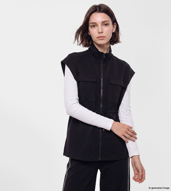 Solid Stand Collar Zip Closure Gilet