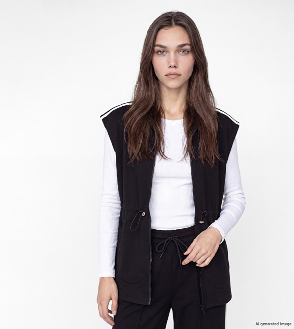 Striped Stand Collar Sleeveless Gilet