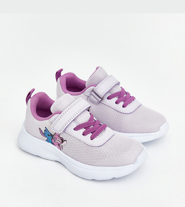 Stitch & Angel Print Round Toe Velcro Sneakers