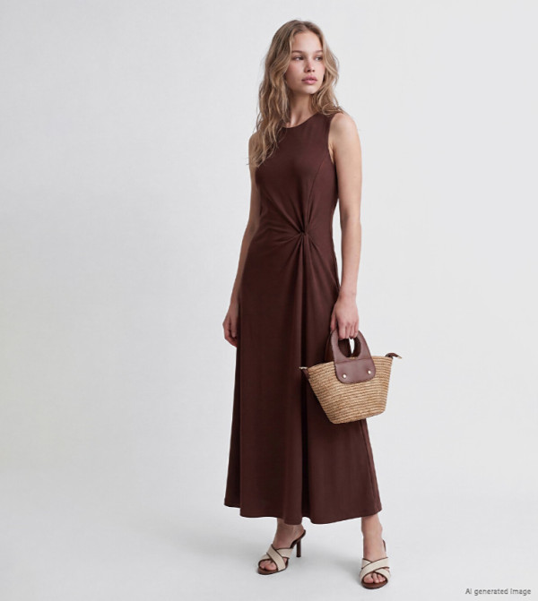 Solid Round Neck A-Line Midaxi Dress