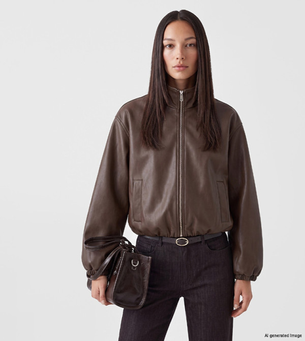 Solid Mock Neck Oversized Faux Leather Jacket