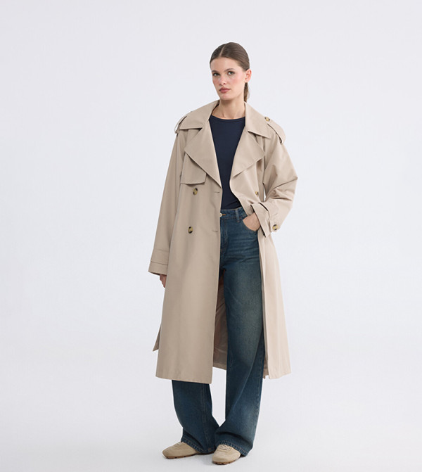Solid Double Breasted Trench Coat