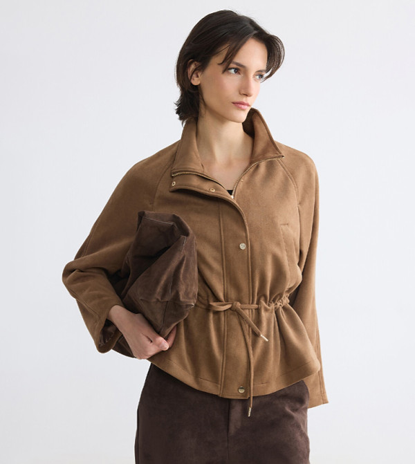 Solid Drawstring Waist Jacket