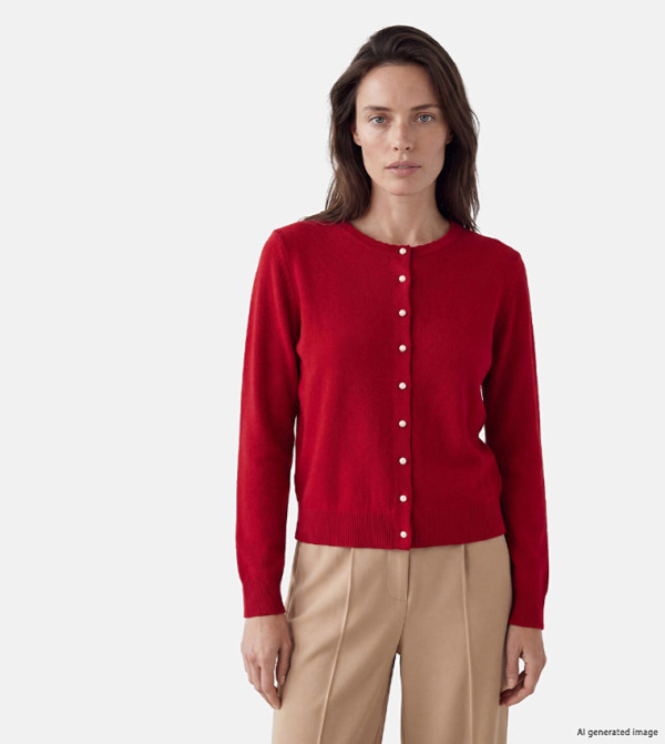 Pearl Button Round Neck Cardigan