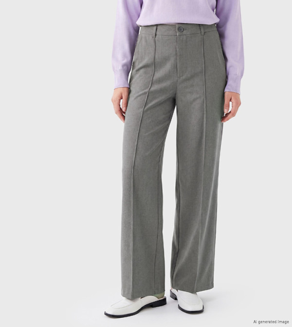 Solid Seam Detail Wide Leg Trousers