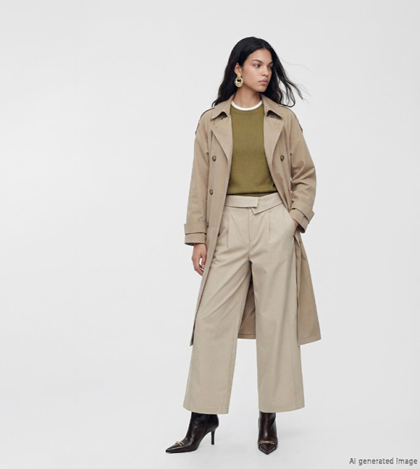 Solid Mock Neck Double Breasted Trench Coat