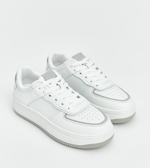Solid Round Toe Lace-Up Sneakers