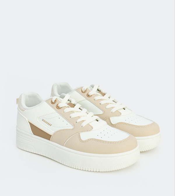 Colorblock Faux Leather Lace-Up Sneakers