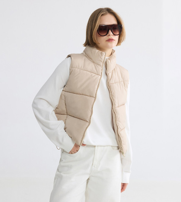 Mock Neck Zip-Through Puffer Gilet