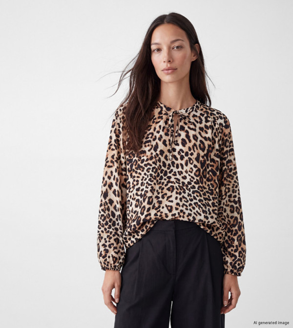 Animal Print Tie-Up Neck Top