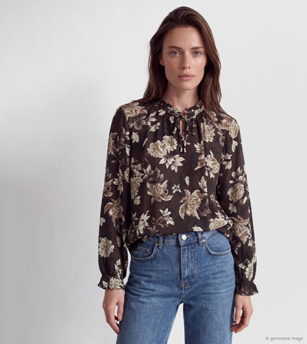 Floral Print Tie-Up Neck Top