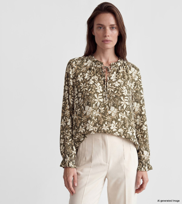 Floral Print Tie-Up Neck Top