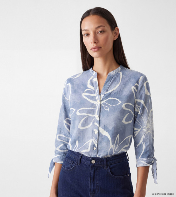 Floral Print 3/4 Sleeves Shirt