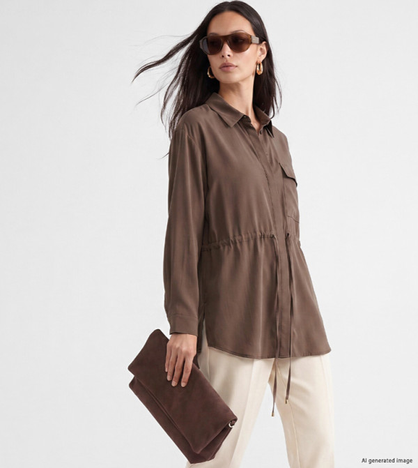 Solid Drawstring Long Sleeves Tunic