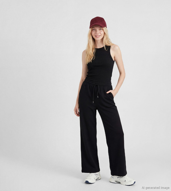 Solid Drawstring Waist Wide Leg Sweatpants