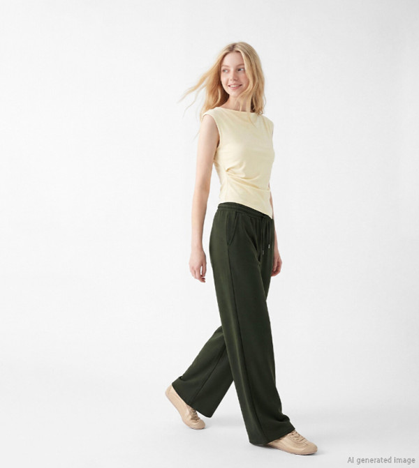 Solid Drawstring Waist Wide Leg Sweatpants