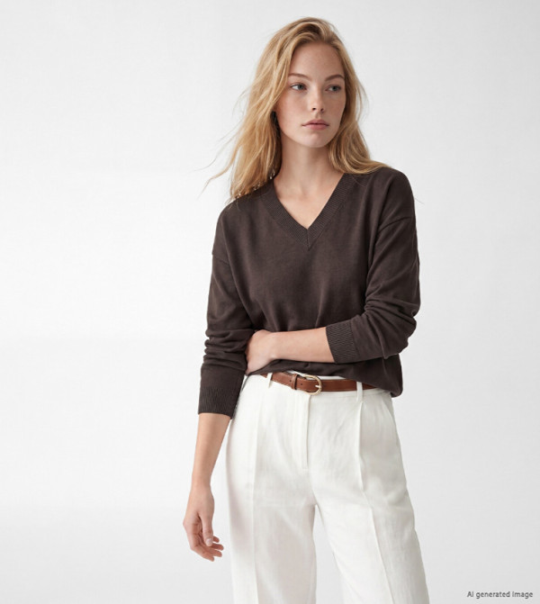 Solid V-Neck Sweater