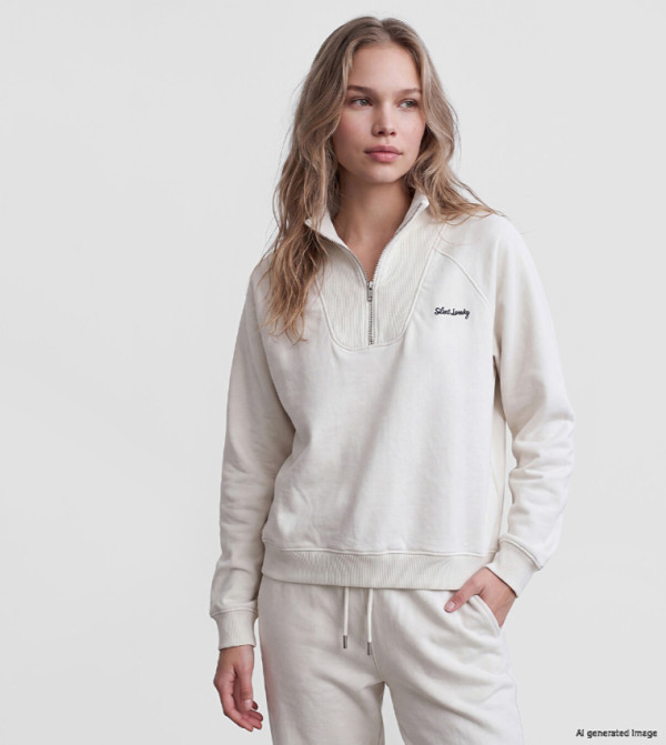Embroidered Mock Neck Oversized Sweatshirt
