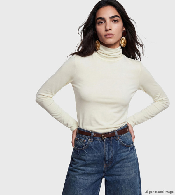 Solid Mock Neck Long Sleves T-Shirt