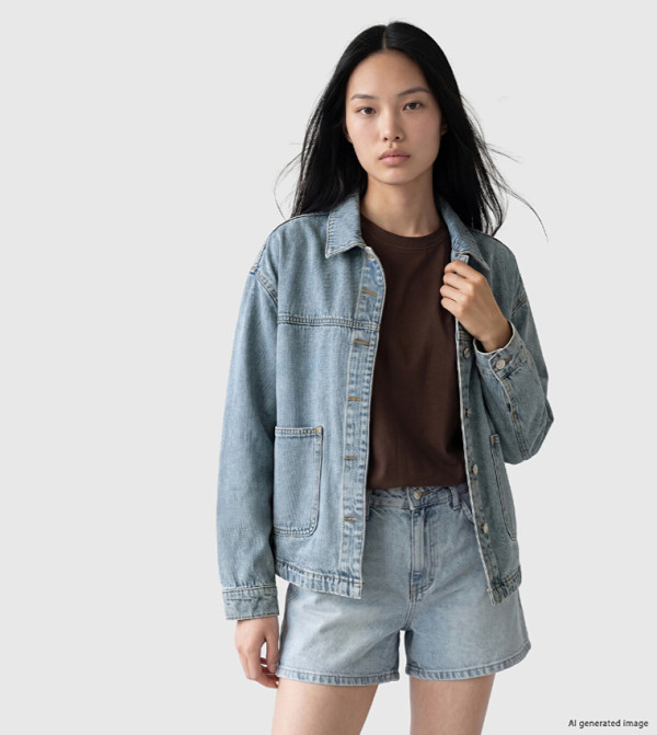 Washed Button Closure Denim Jacket