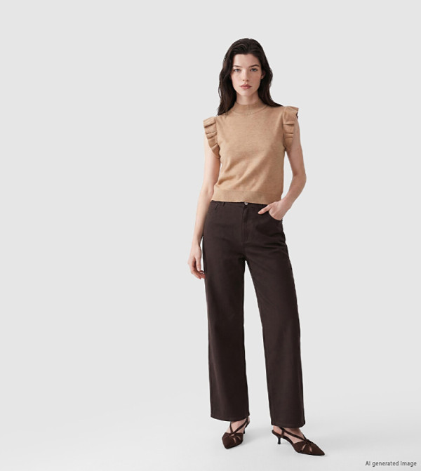 Solid Straight Fit Twill Trousers
