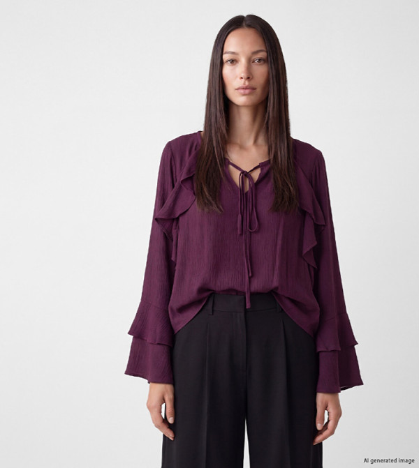 Solid Tie-Up Neck Bell Sleeves Top