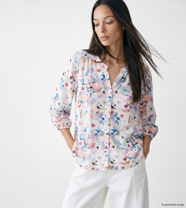 Floral Print 3/4 Sleeves Shirt