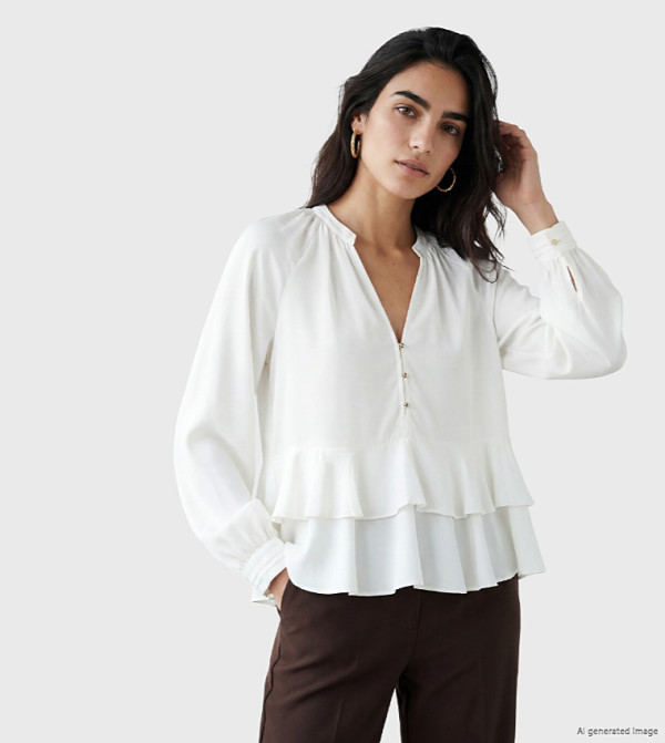 Solid V-Neck Peplum Top