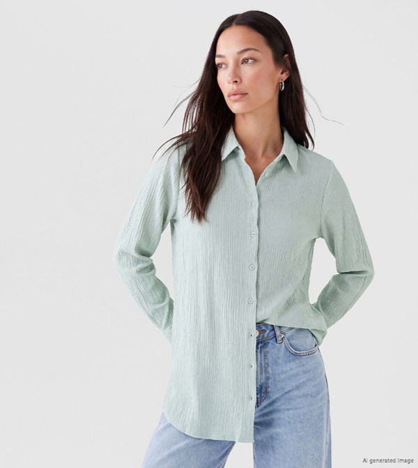 Seersucker Long Sleeves Shirt Tunic