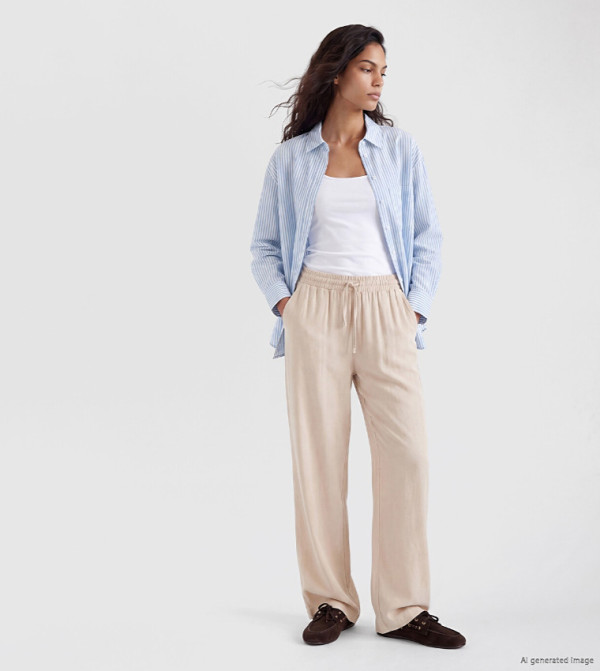 Solid Drawstring Waist Wide Leg Trousers