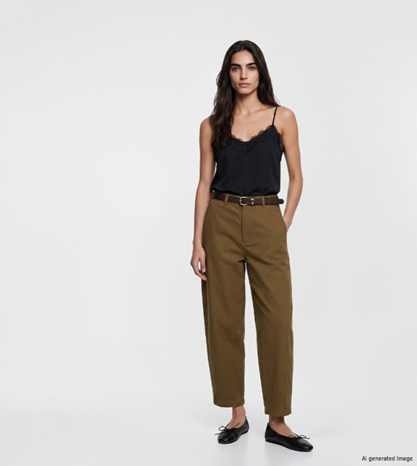 Solid Belted Wide Leg Trousers