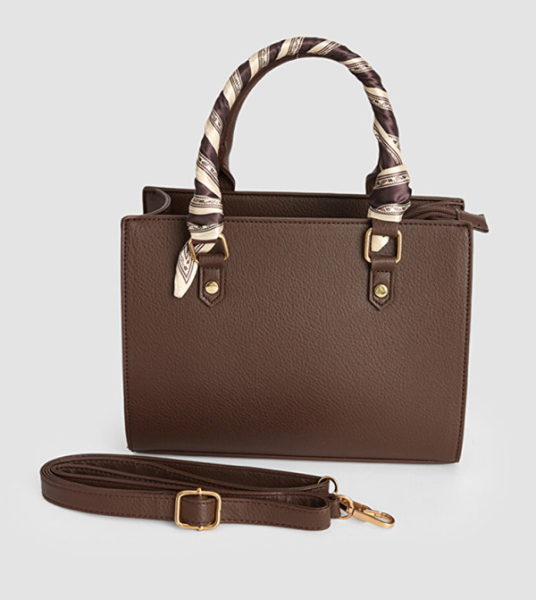 Faux Leather Scarf Detail Satchel Bag