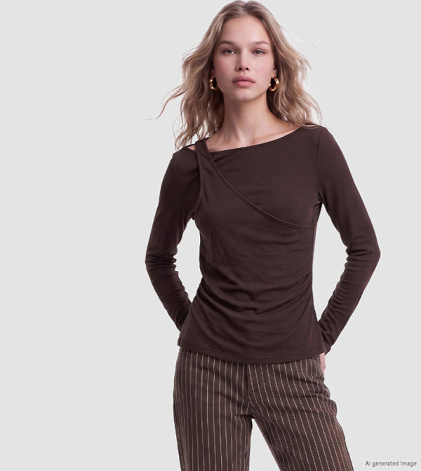 Solid Asymmetric Long Sleeves Top