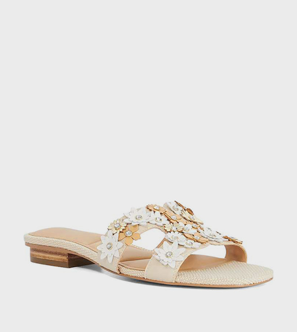 LOUPES Appliqued H-Strap Flat Sandals