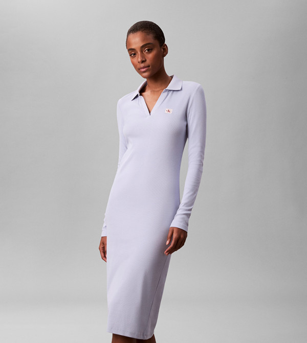 Ribbed Collared Bodycon Midi Dress