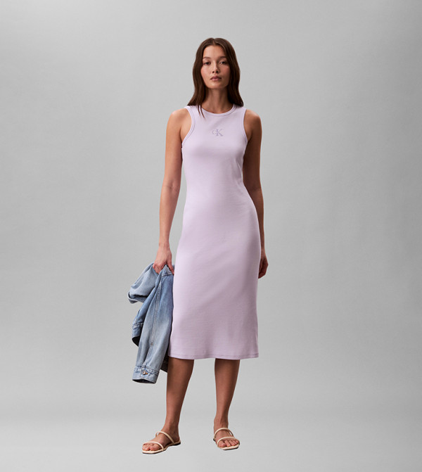 Ribbed Round Neck Sleeveless Midi Dress