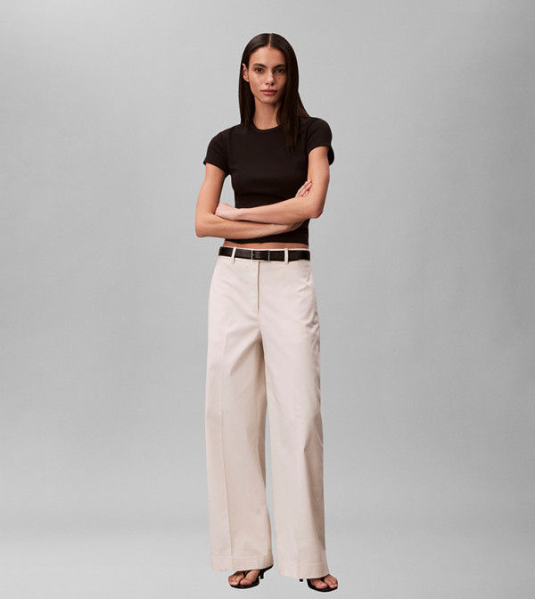 Solid Button Closure Baggy Fit Chinos