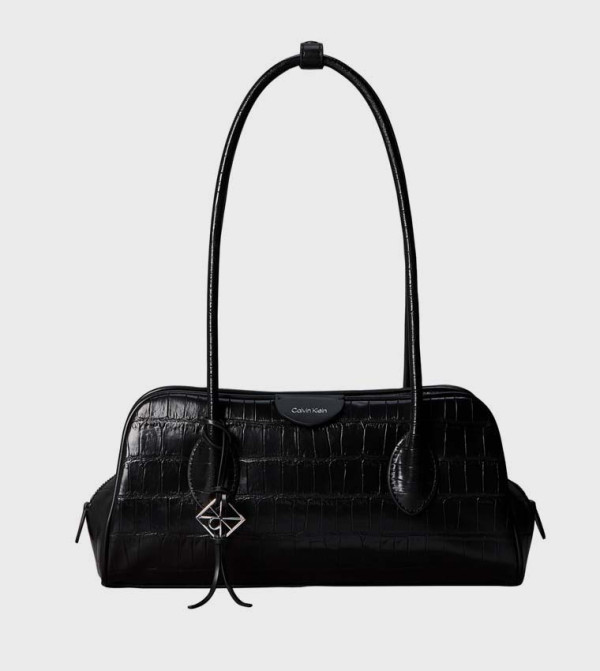 Croc Textured Zippered Shoulder Bag