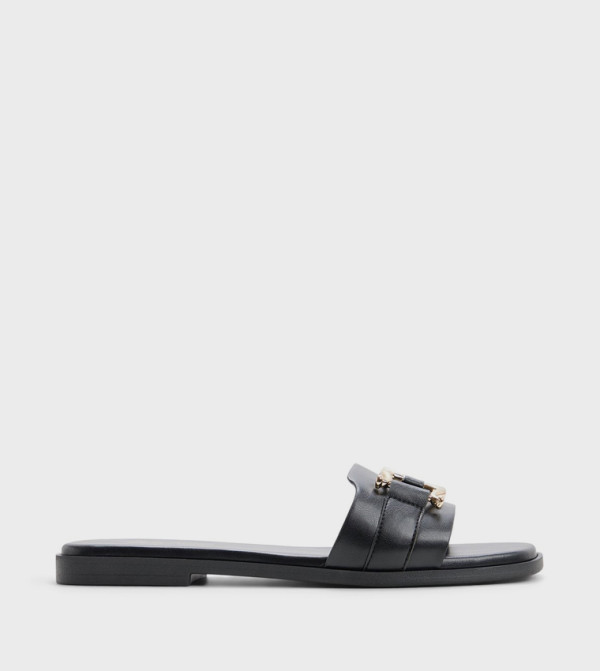 MISSYY Metal Accent Square Toe Flat Sandals