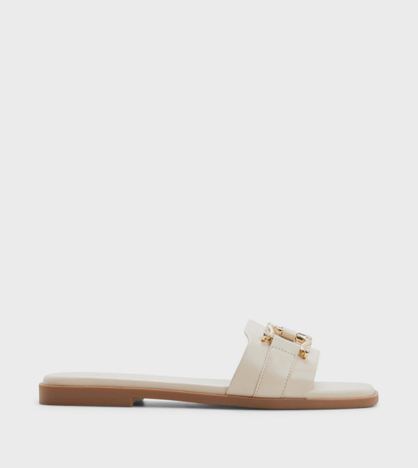 MISSYY Metal Accent Square Toe Flat Sandals