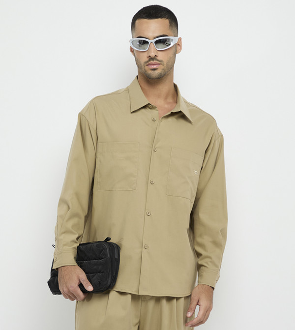 Dual Patch Pocket Long Sleeve Oversized Shirt
