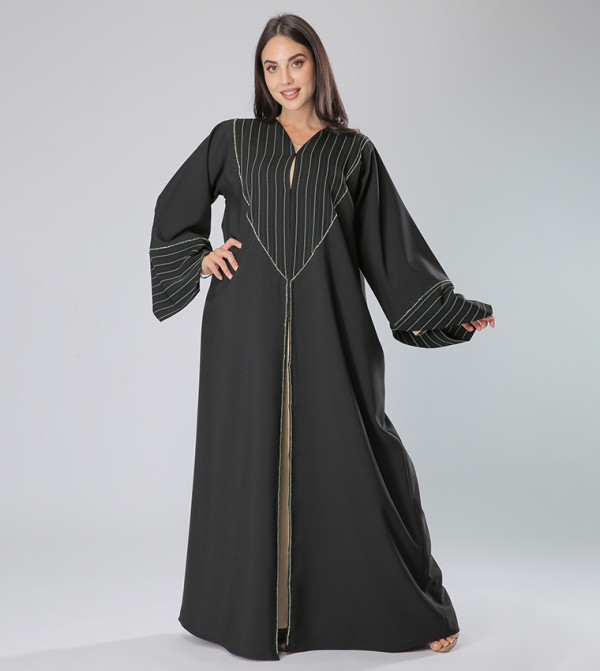 Stitch Detailed Wide Sleeves Abaya