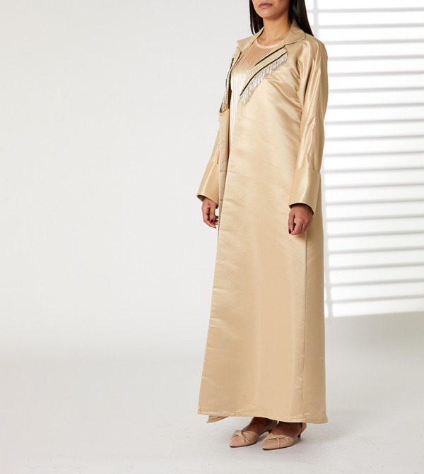 Fringe Detail Lapel Collar Abaya