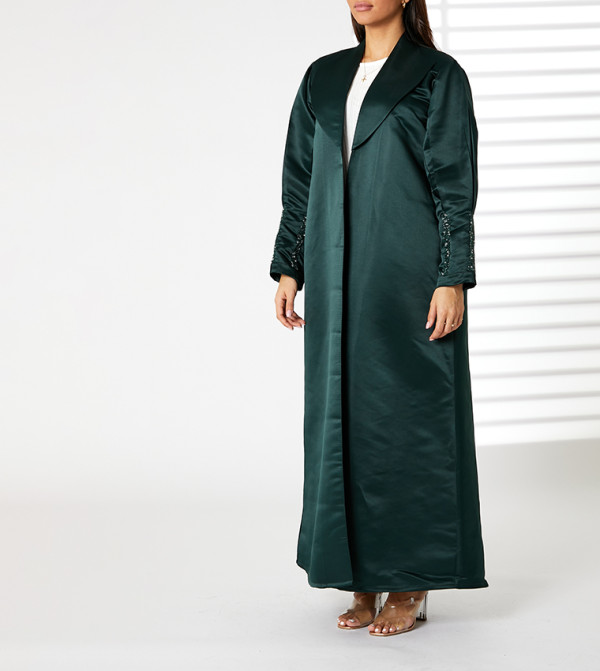 Embellished Sleeves Lapel Collar Abaya