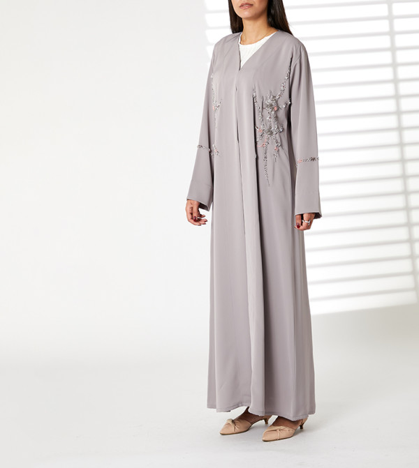 Embellished V-Neck Open Abaya