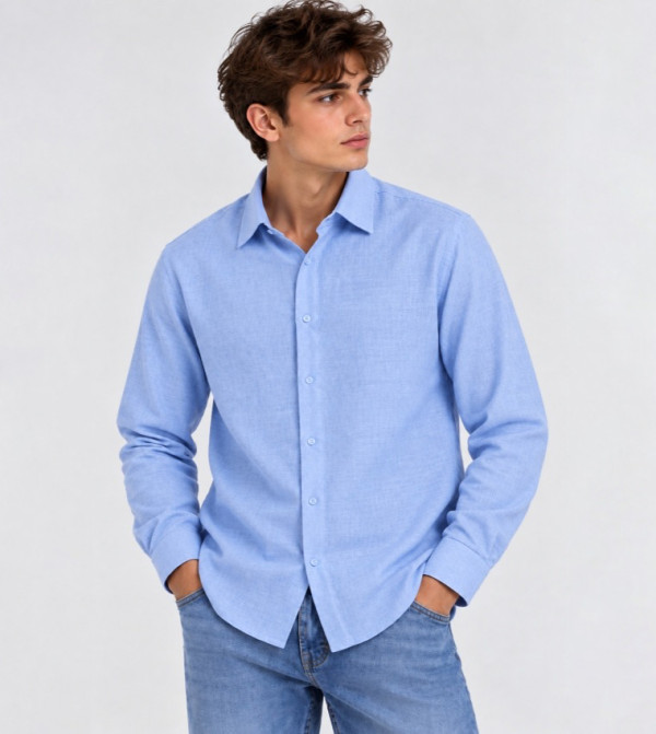 Solid Cotton Rich Long Sleeves Shirt