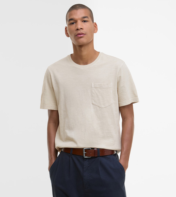 Pigment Dyed Pocket Detail Crew Neck T-Shirt